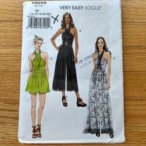 Vogue Romper Jumpsuit Sewing Pattern Plus Size 14-22 Halter Neckline 9259